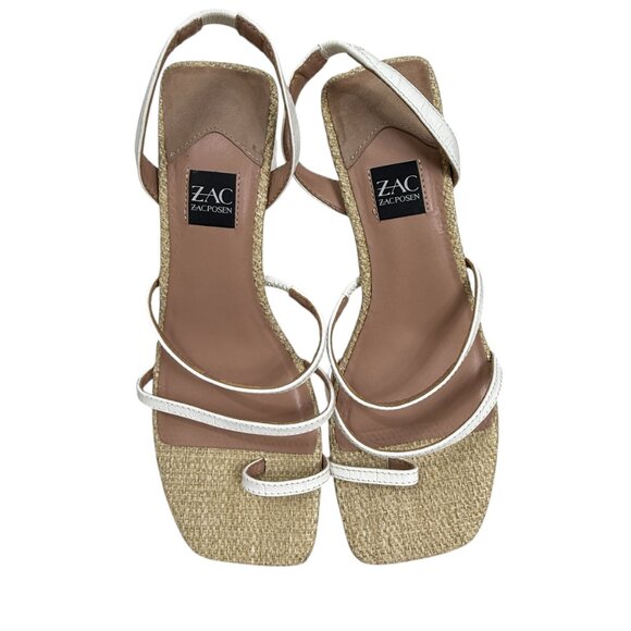 Zac Posen Sammy Leather & woven material women's strappy heeled sandals sz 6.5 - Picture 3 of 9